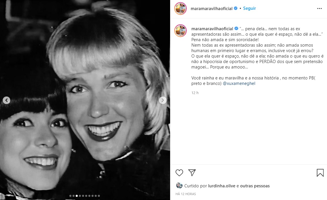 Após vídeo polêmico Xuxa Meneghel diz ter pena de Mara Maravilha